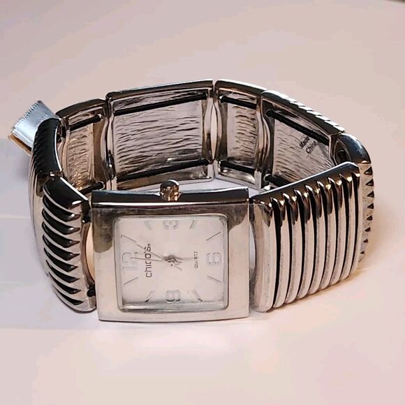 NWT Chico's Watch Women's Square Dial‎ Stretch Bracelet Silver Tone 7.5-8" - Picture 1 of 5